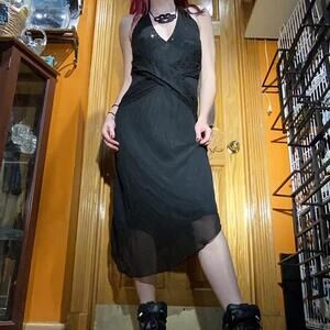 Black chiffon slip dress with sequin details